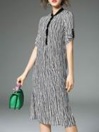 Romwe White Black Striped Split Shift Dress