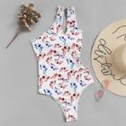Romwe Floral Frill Trim One Shoulder One Piece Swim