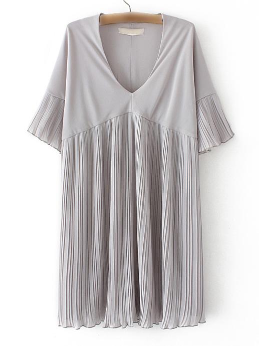 Romwe Grey V Neck Ruffle Sleeve Micro Hem Dress