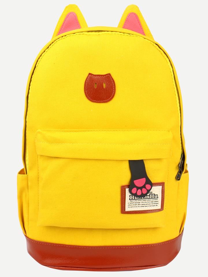 Romwe Yellow Canvas Backpack With Cat Ears