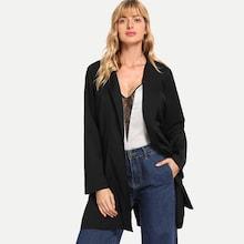 Romwe Self Tie Waist Solid Coat