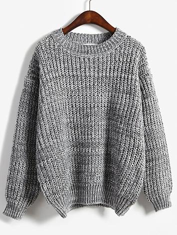 Romwe Round Neck Dolman Grey Sweater