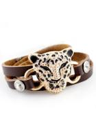 Romwe Gold Leopard Brown Multilayer Leather Bracelet