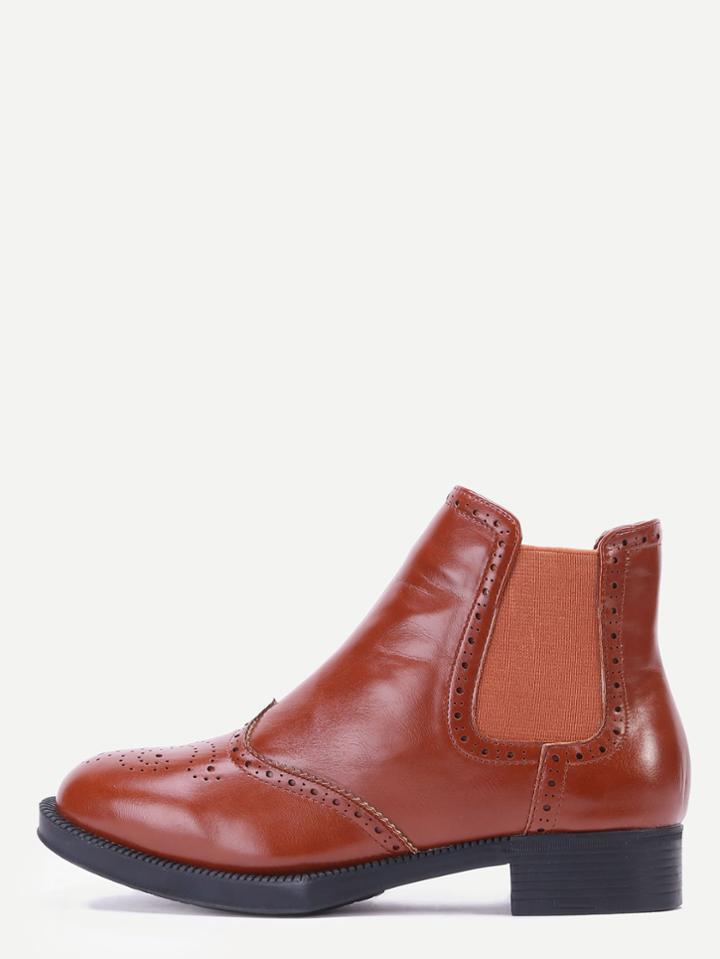 Romwe Brown Wingtip Faux Leather Elastic Ankle Boots