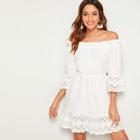 Romwe Off The Shoulder Eyelet Embroidery Dress