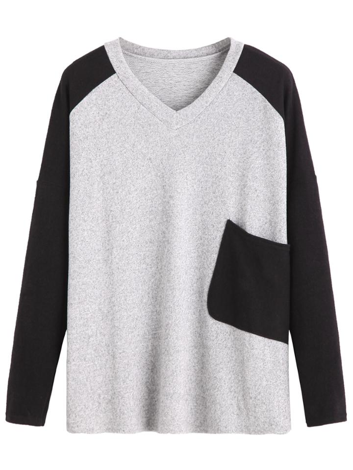 Romwe Color Block T-shirt With Pocket