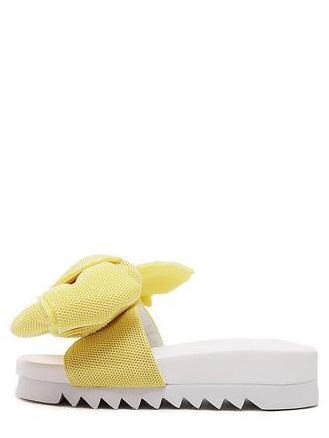 Romwe Yellow Bow-tie Platform Slippers