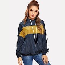 Romwe Striped Sleeve Cut-and-sew Hoodie Jacket