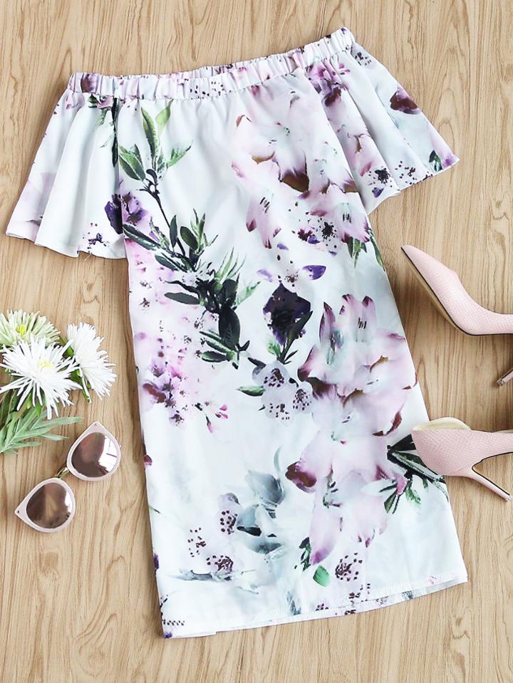 Romwe Off Shoulder Floral Print Random Dress