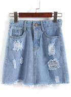 Romwe With Pockets Ripped Denim Skirt