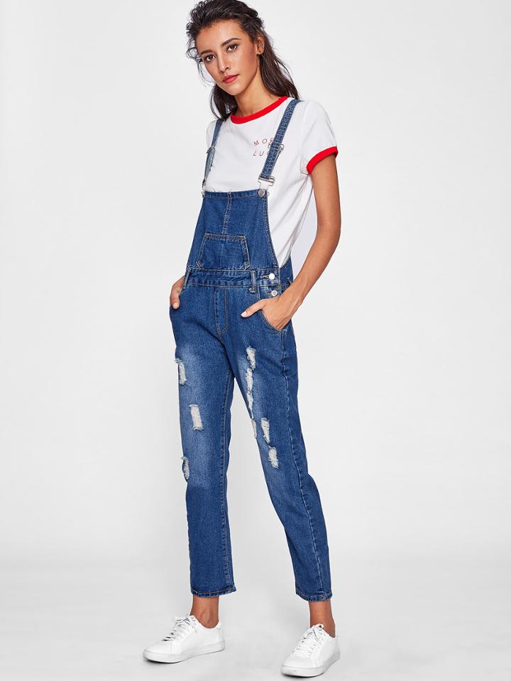 Romwe Ripped Denim Jumpsuit