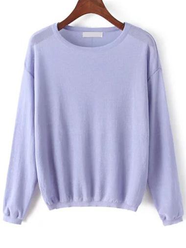 Romwe Round Neck Knit Purple Sweater