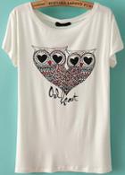 Romwe Owl Heart Print T-shirt