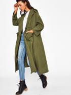 Romwe Shawl Collar Drawstring Longline Coat