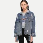 Romwe Ripped Detail Raw Hem Jacket