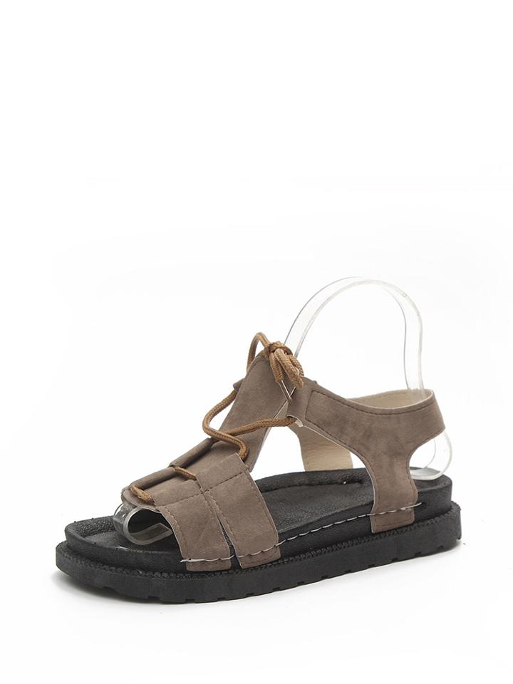Romwe Peep Toe Cut Out Lace Up Pu Sandals