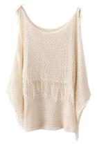 Romwe Self-tie Cream Tassel Jumper