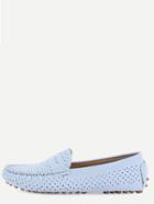 Romwe Faux Suede Eyelet Loafers - Light Blue