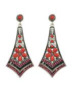 Romwe Red Vintage Boho Flower Stone Geometric Earrings