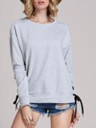 Romwe Grey Long Sleeve Lace Up Sweatshirt