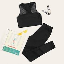 Romwe Mesh Insert Tank Top And Leggings Set