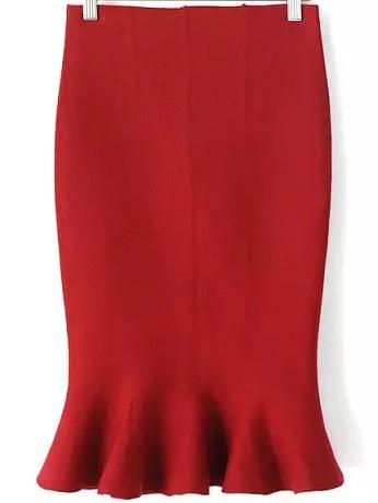 Romwe Knit Bodycon Mermaid Wine Red Skirt