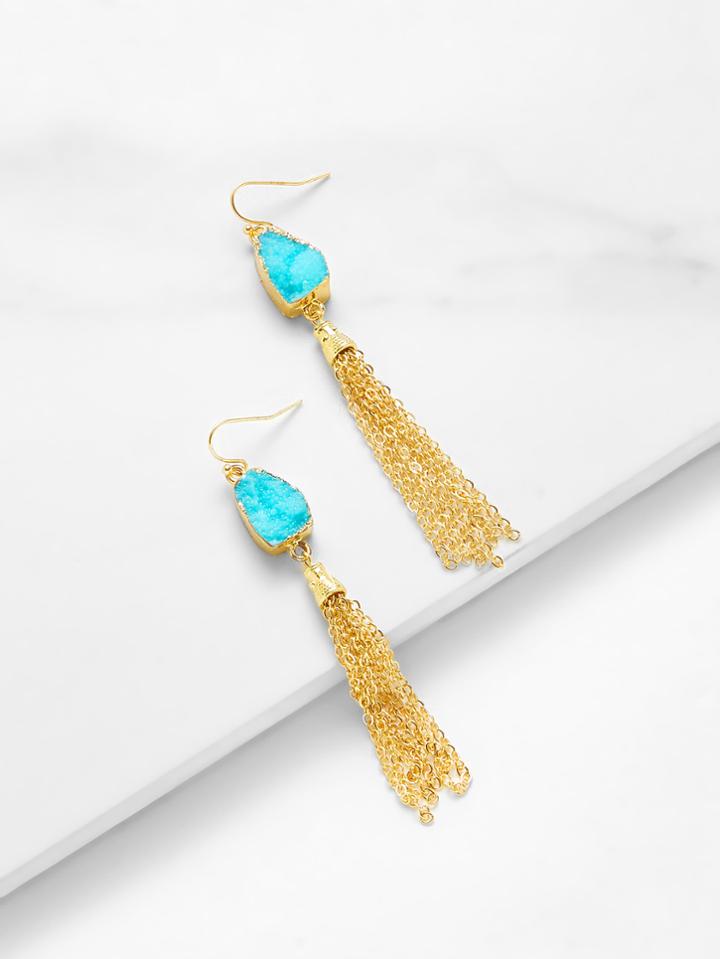 Romwe Two Tone Chain Tassel Drop Earrings