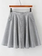 Romwe Grey Stripe Single Breasted Pleated Skirt