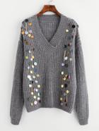 Romwe Sequin And Chain Embellished V Neck Jumper