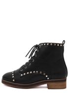 Romwe Black Studded Lace Up Cork Low Heeled Ankle Boots