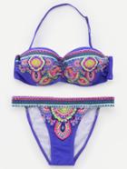Romwe Purple Tribal Print Bandeau Bikini Set