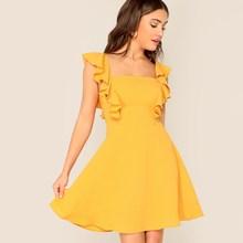 Romwe Ruffle Trim Skater Dress