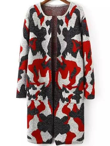 Romwe Long Sleeve Camouflage Red Coat