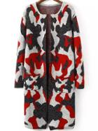 Romwe Long Sleeve Camouflage Red Coat
