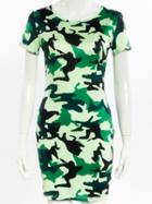 Romwe Green Camo Print Sheath Dress