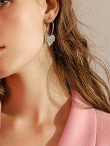 Romwe Rhinestone Heart Decorated Hoop Earrings