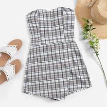 Romwe Plaid Tube Romper