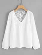 Romwe Floral Lace Panel Top