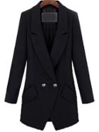 Romwe Lapel Buttons Pockets Slim Black Coat