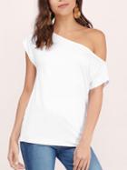 Romwe Off-the-shoulder White T-shirt