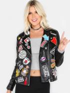 Romwe Multi Patch Faux Leather Jacket Black