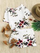 Romwe Floral Print Random Keyhole Back Top With Shorts