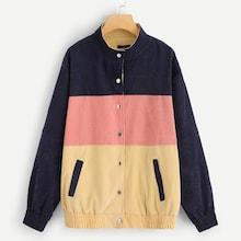 Romwe Plus Cut-and-sew Button-up Corduroy Jacket