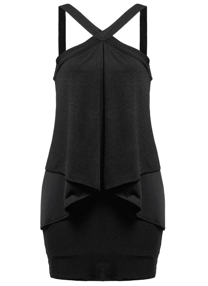 Romwe Cross Front Strap Midi Black Dress