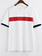 Romwe Striped Trim Color-block T-shirt