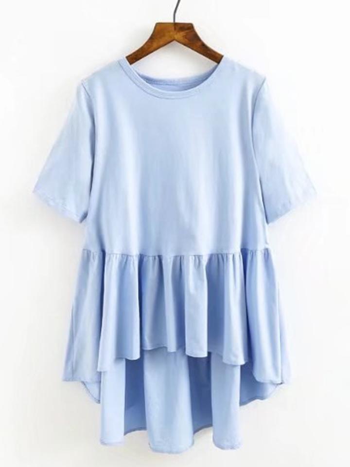 Romwe Contrast Pleated Hem High Low Top