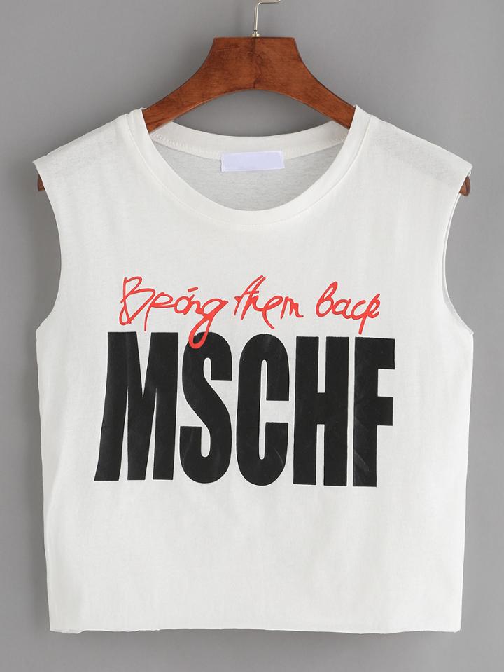Romwe White Letter Print Crop Top