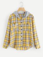 Romwe Tartan Hooded Blouse With Chest Pockets