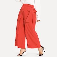 Romwe Plus Tie Waist Wide Leg Pants