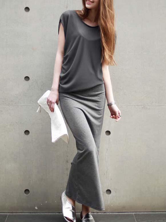 Romwe Chiffon & Jersey Long Blouson Dress